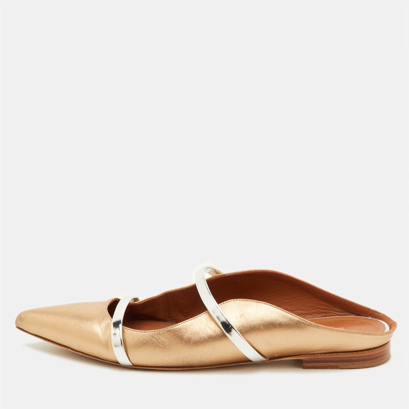 Malone Souliers Maureen Size 40 Metallic Gold/Silver Leather Pointed Toe Flat